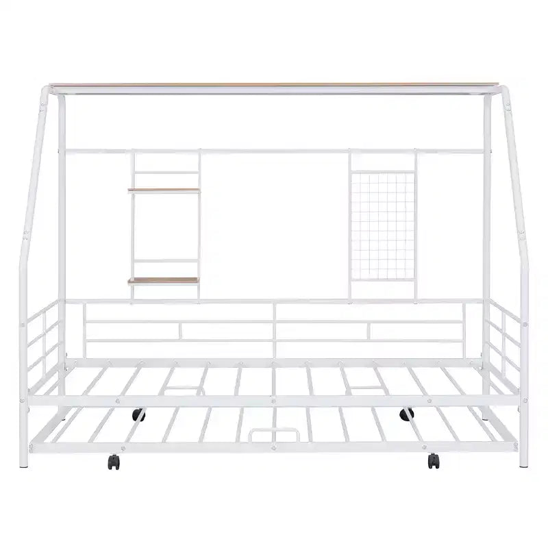House Daybed with Trundle and Storage Shelf, Heavy Duty Bed Frame for Kids Teens Adults