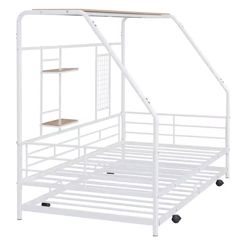 House Daybed with Trundle and Storage Shelf, Heavy Duty Bed Frame for Kids Teens Adults