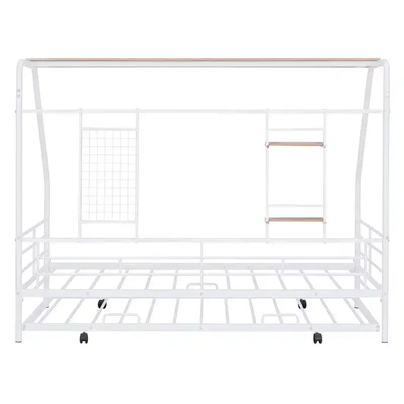 House Daybed with Trundle and Storage Shelf, Heavy Duty Bed Frame for Kids Teens Adults