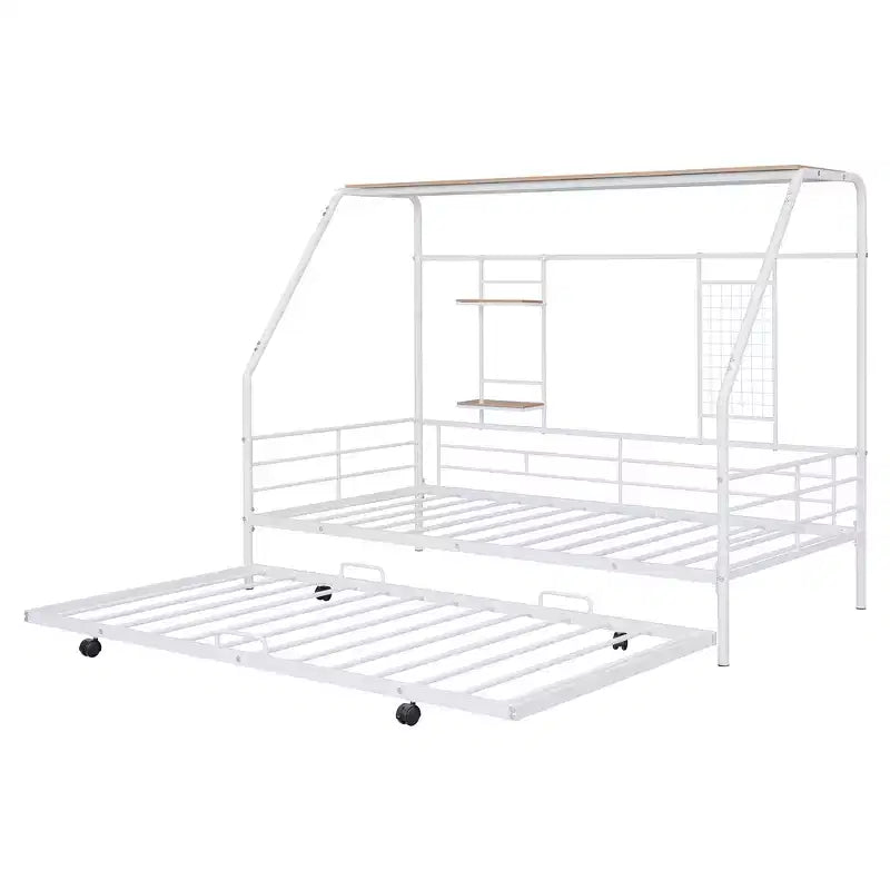 House Daybed with Trundle and Storage Shelf, Heavy Duty Bed Frame for Kids Teens Adults