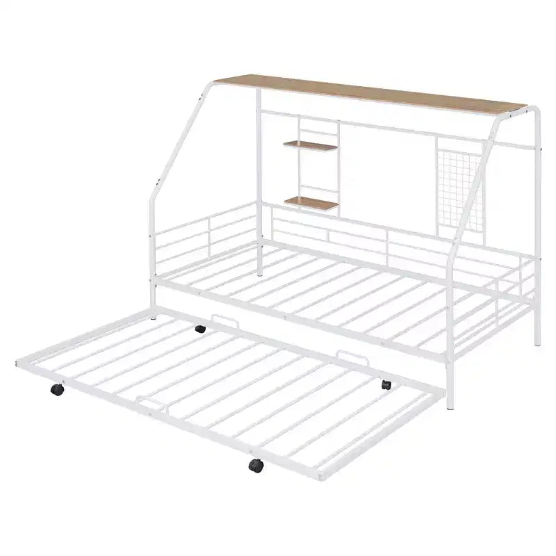 House Daybed with Trundle and Storage Shelf, Heavy Duty Bed Frame for Kids Teens Adults