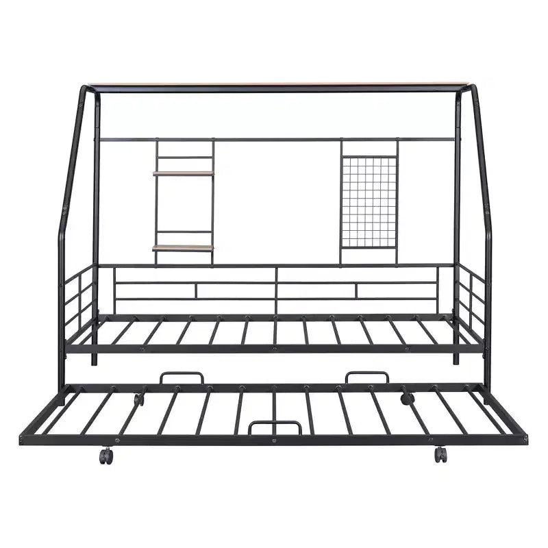 House Daybed with Trundle and Storage Shelf, Heavy Duty Bed Frame for Kids Teens Adults