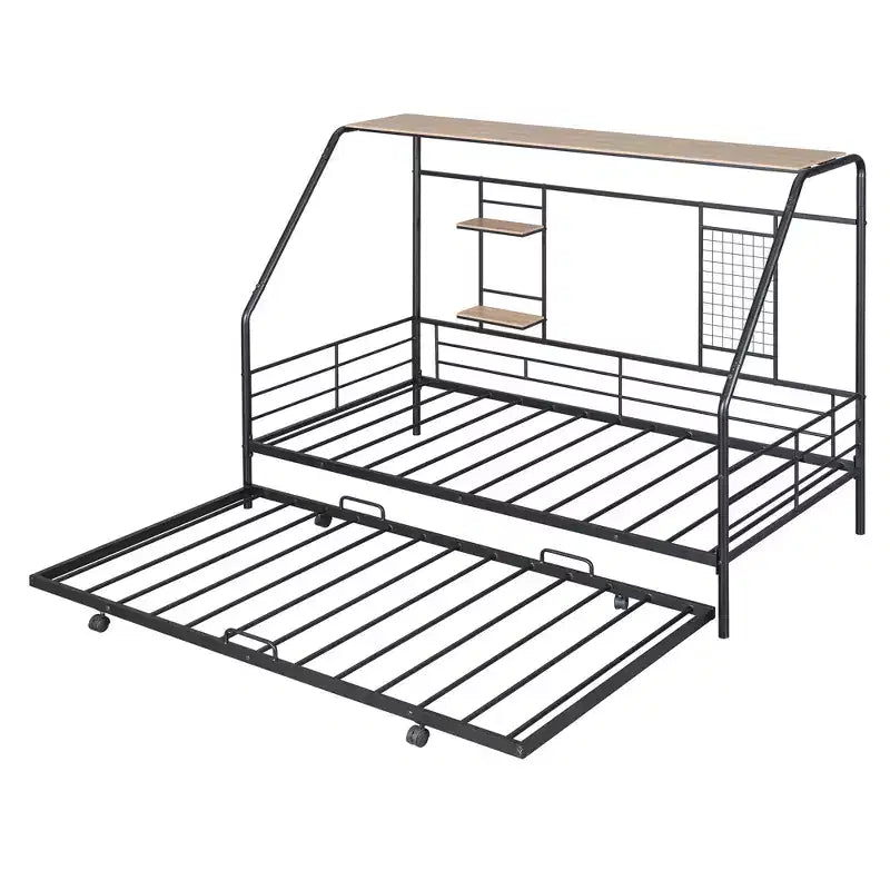 House Daybed with Trundle and Storage Shelf, Heavy Duty Bed Frame for Kids Teens Adults