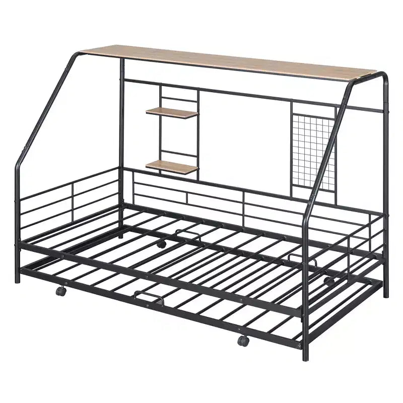 House Daybed with Trundle and Storage Shelf, Heavy Duty Bed Frame for Kids Teens Adults