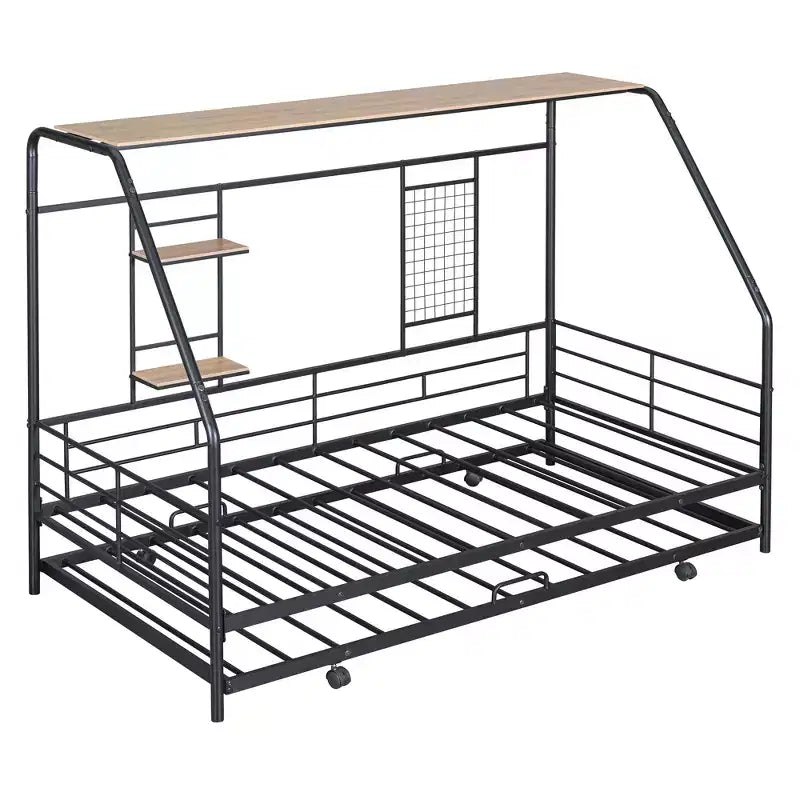 House Daybed with Trundle and Storage Shelf, Heavy Duty Bed Frame for Kids Teens Adults