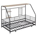 House Daybed with Trundle and Storage Shelf, Heavy Duty Bed Frame for Kids Teens Adults
