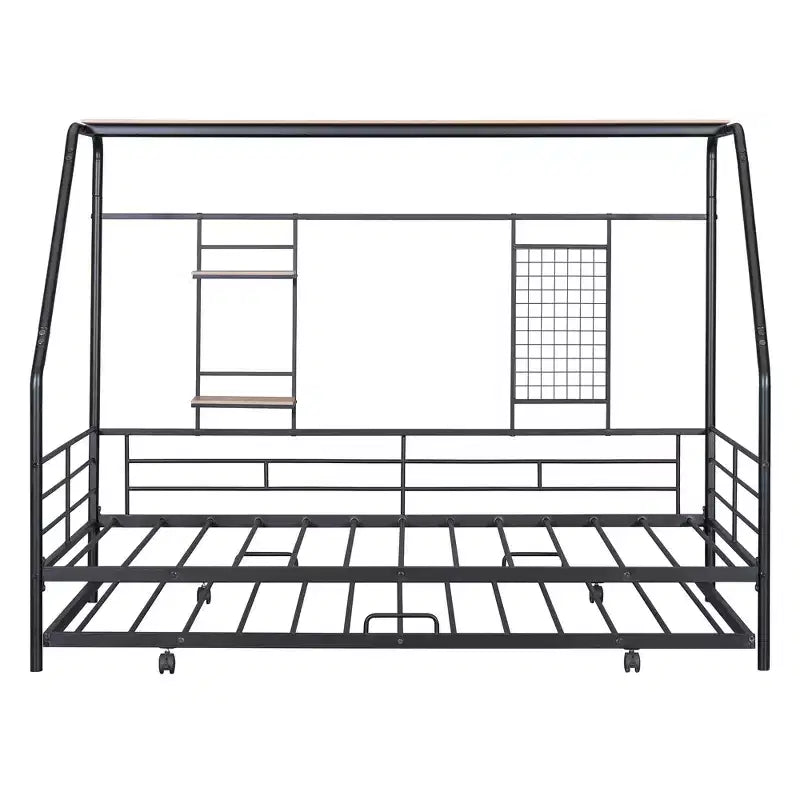 House Daybed with Trundle and Storage Shelf, Heavy Duty Bed Frame for Kids Teens Adults