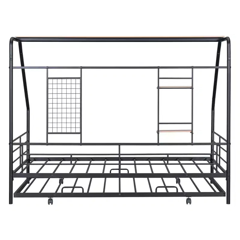 House Daybed with Trundle and Storage Shelf, Heavy Duty Bed Frame for Kids Teens Adults