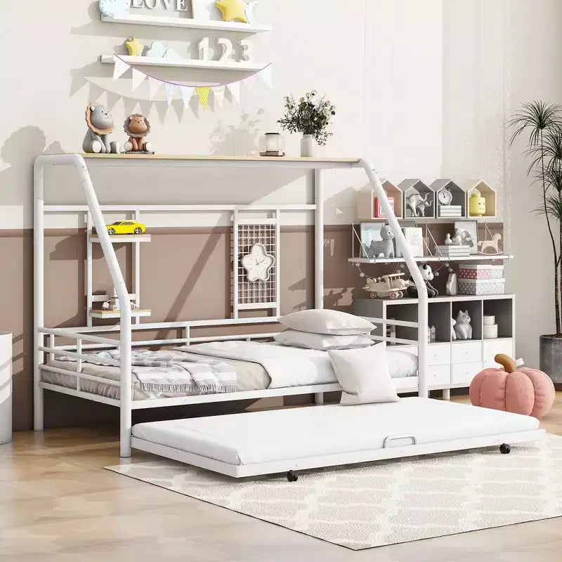 House Daybed with Trundle and Storage Shelf, Heavy Duty Bed Frame for Kids Teens Adults
