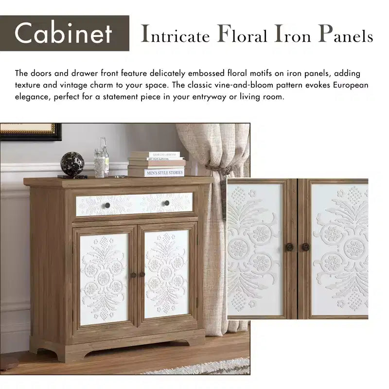Rustic Storage Cabinet with Drawers and Metal Doors