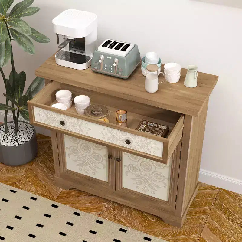 Rustic Storage Cabinet with Drawers and Metal Doors