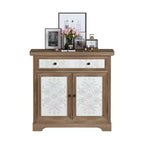 Rustic Storage Cabinet with Drawers and Metal Doors