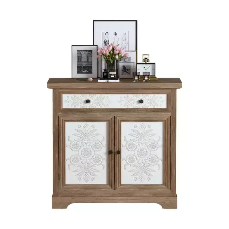 Rustic Storage Cabinet with Drawers and Metal Doors