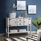 48'' Solid Wood Console Table with 2 Drawers and Cabinets for Living and Dining Room, Antique White