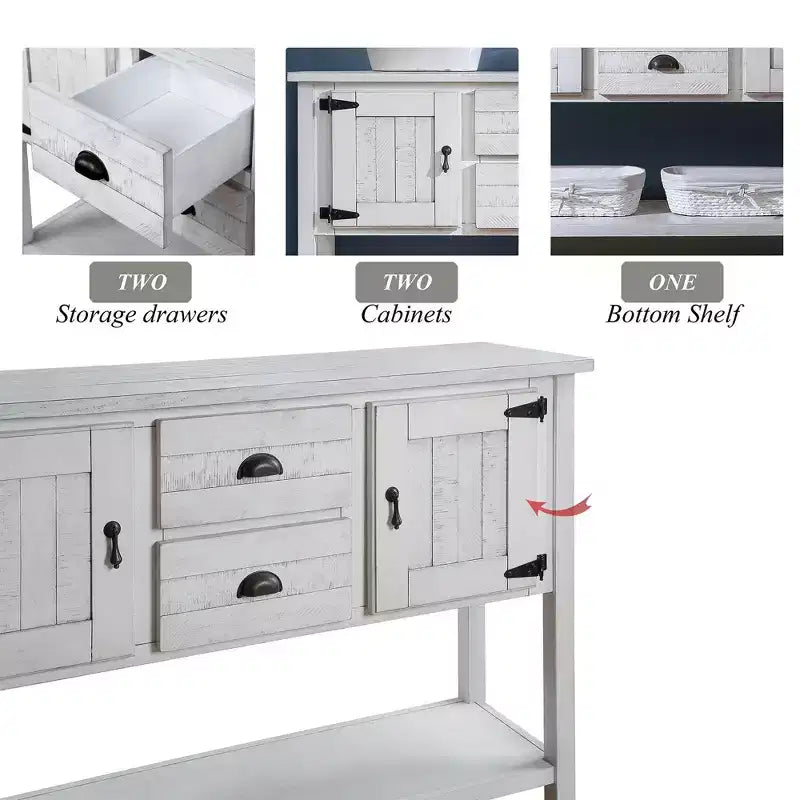 48'' Solid Wood Console Table with 2 Drawers and Cabinets for Living and Dining Room, Antique White