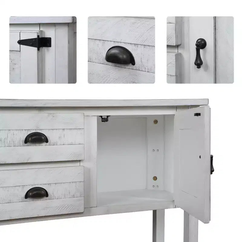 48'' Solid Wood Console Table with 2 Drawers and Cabinets for Living and Dining Room, Antique White