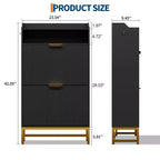 Shoe Cabinet with 2 Flip Drawers, Freestanding Narrow Shoe Storage Organizer for Entryway, Wooden Hidden Slim with Open Storage