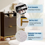 Shoe Cabinet with 2 Flip Drawers, Freestanding Narrow Shoe Storage Organizer for Entryway, Wooden Hidden Slim with Open Storage