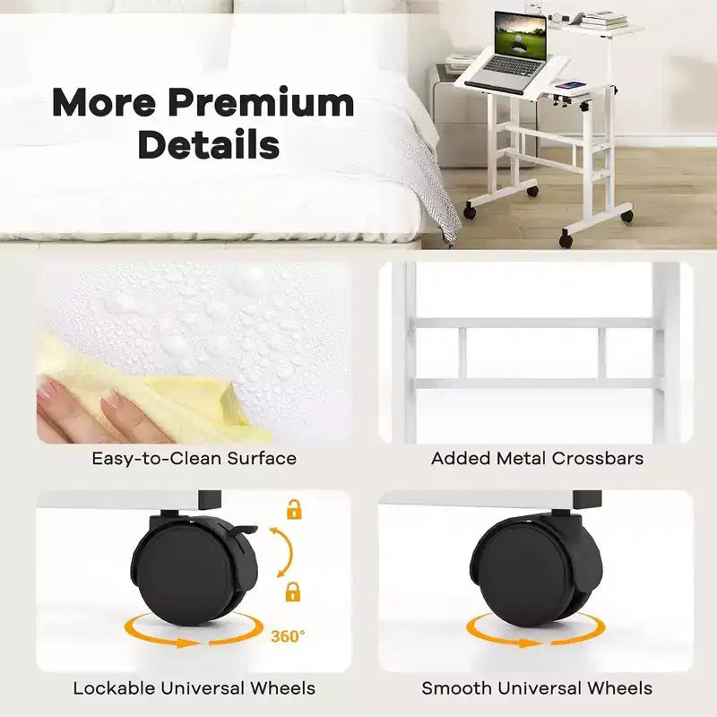 31.50 Inch Small Mobile Standing Desk with Wheels - Height Adjustable Sit Stand Up Computer Workstation, Rolling Ergonomic Desk for Home Office