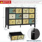 6 Drawers Dresser for Bedroom, Farmhouse Wood Rustic Chest of Drawers with Metal Handle, Retro Floral Pattern Drawer, for Living Room, Black