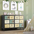 Commode à 6 tiroirs pour chambre à coucher, commode rustique en bois de style ferme avec poignées en métal, tiroir avec motif floral rétro, pour salon, noir