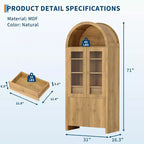 Tall Arched Pantry Cabinet, Farmhouse Kitchen Arched Bookcase Cupboard Storage Cabinets with a Hidden Drawer Adjustable Shelves, Natrual Oak