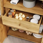Tall Arched Pantry Cabinet, Farmhouse Kitchen Arched Bookcase Cupboard Storage Cabinets with a Hidden Drawer Adjustable Shelves, Natrual Oak