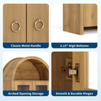Tall Arched Pantry Cabinet, Farmhouse Kitchen Arched Bookcase Cupboard Storage Cabinets with a Hidden Drawer Adjustable Shelves, Natrual Oak