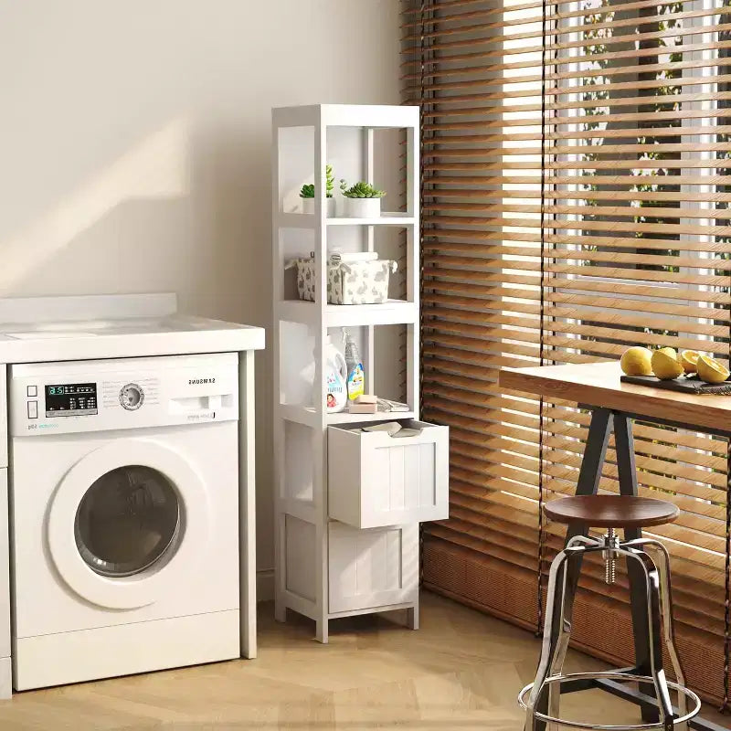 57 Tall Slim Bathroom Storage Cabinet with Shelves & Drawers Waterproof Tower Organizer
