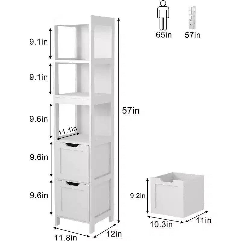 57 Tall Slim Bathroom Storage Cabinet with Shelves & Drawers Waterproof Tower Organizer
