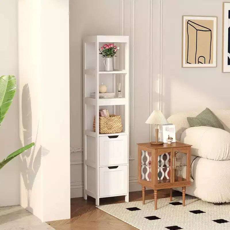 57 Tall Slim Bathroom Storage Cabinet with Shelves & Drawers Waterproof Tower Organizer
