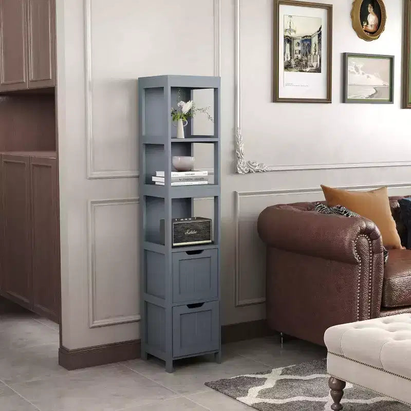 57 Tall Slim Bathroom Storage Cabinet with Shelves & Drawers Waterproof Tower Organizer