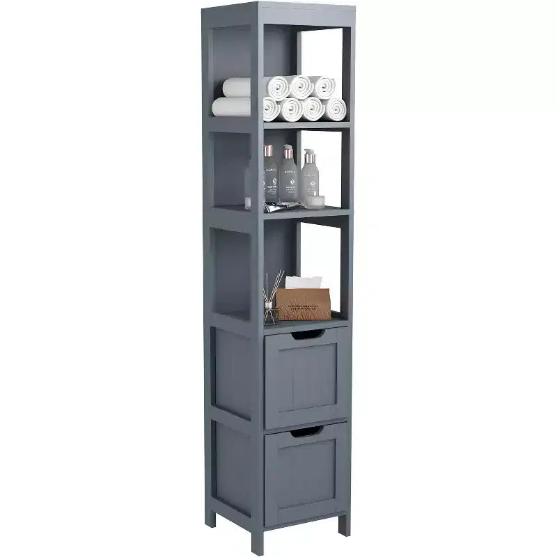 57 Tall Slim Bathroom Storage Cabinet with Shelves & Drawers Waterproof Tower Organizer
