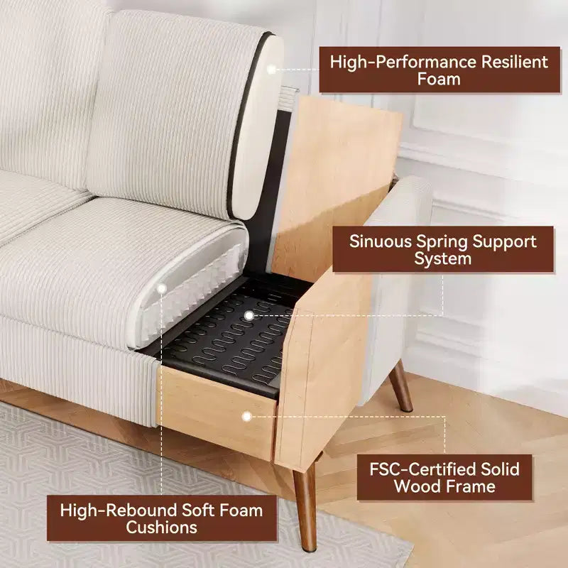 Loveseat Sofa, Memory Foam Cushion with Tool-Free Setup, Mid-Century Modern Design for Small Spaces