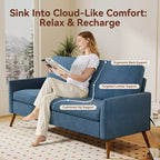 Loveseat Sofa, Memory Foam Cushion with Tool-Free Setup, Mid-Century Modern Design for Small Spaces