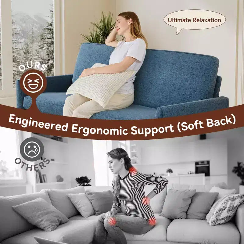 Loveseat Sofa, Memory Foam Cushion with Tool-Free Setup, Mid-Century Modern Design for Small Spaces