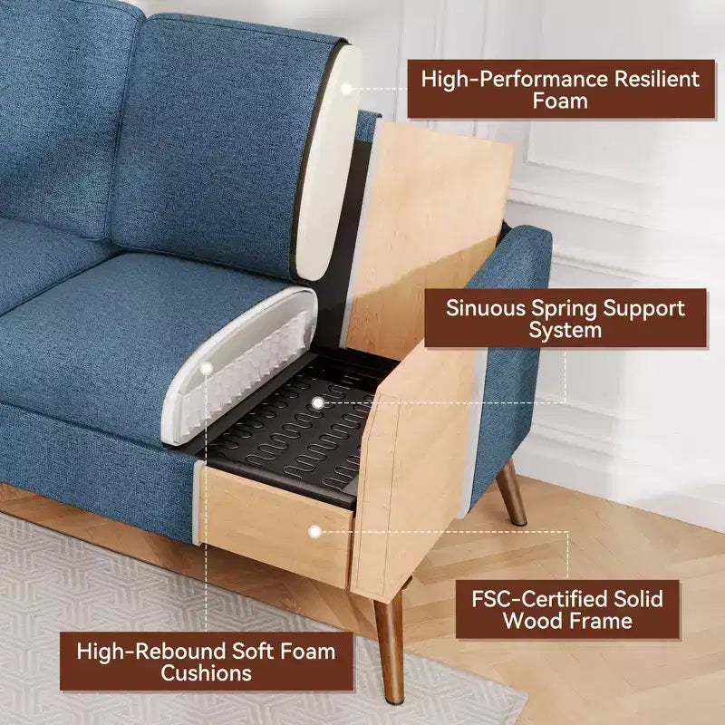 Loveseat Sofa, Memory Foam Cushion with Tool-Free Setup, Mid-Century Modern Design for Small Spaces