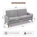 Loveseat Sofa, Memory Foam Cushion with Tool-Free Setup, Mid-Century Modern Design for Small Spaces