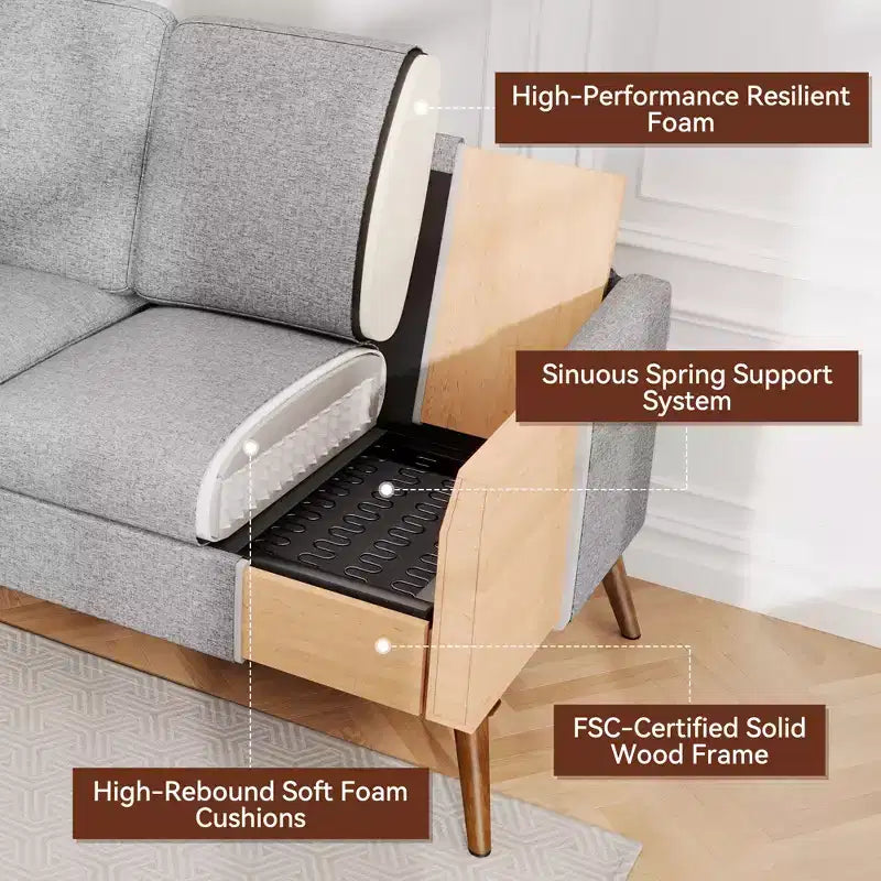 Loveseat Sofa, Memory Foam Cushion with Tool-Free Setup, Mid-Century Modern Design for Small Spaces