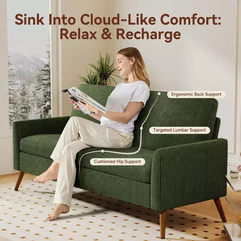 Loveseat Sofa, Memory Foam Cushion with Tool-Free Setup, Mid-Century Modern Design for Small Spaces