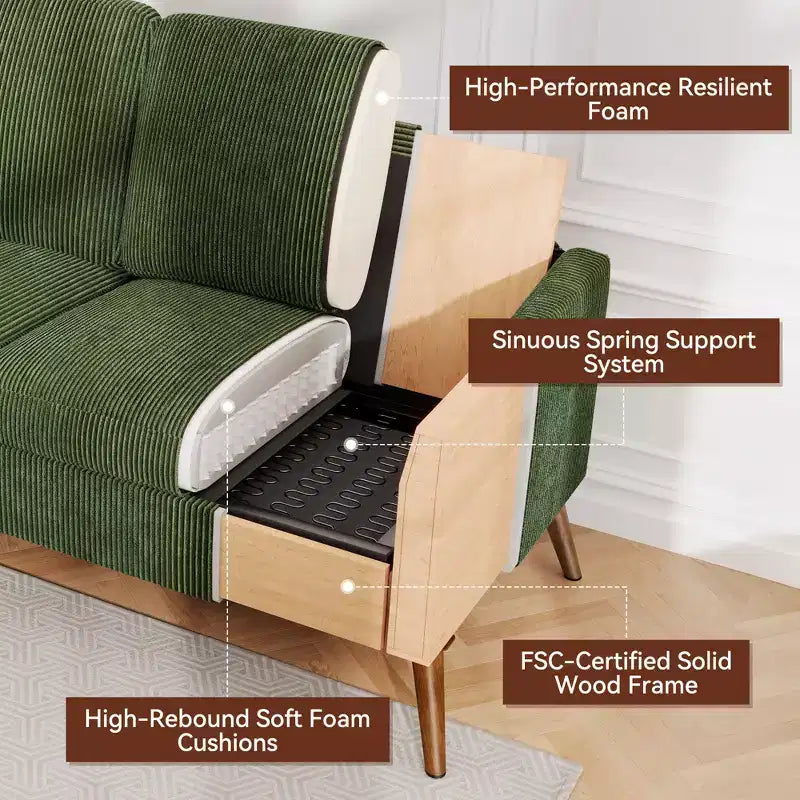 Loveseat Sofa, Memory Foam Cushion with Tool-Free Setup, Mid-Century Modern Design for Small Spaces