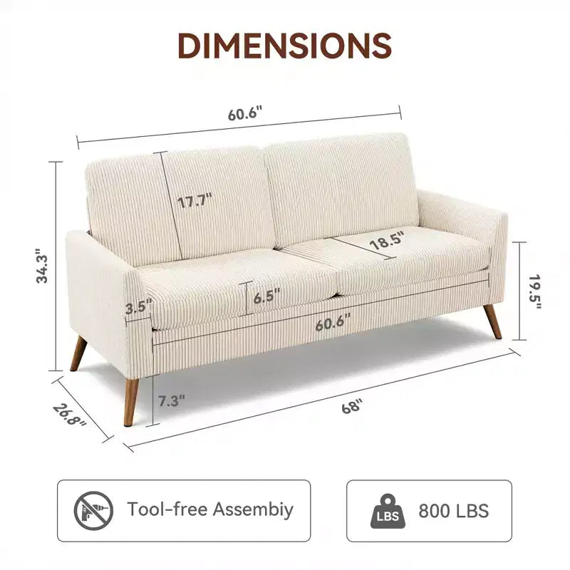 Loveseat Sofa, Memory Foam Cushion with Tool-Free Setup, Mid-Century Modern Design for Small Spaces