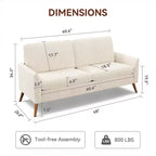 Loveseat Sofa, Memory Foam Cushion with Tool-Free Setup, Mid-Century Modern Design for Small Spaces