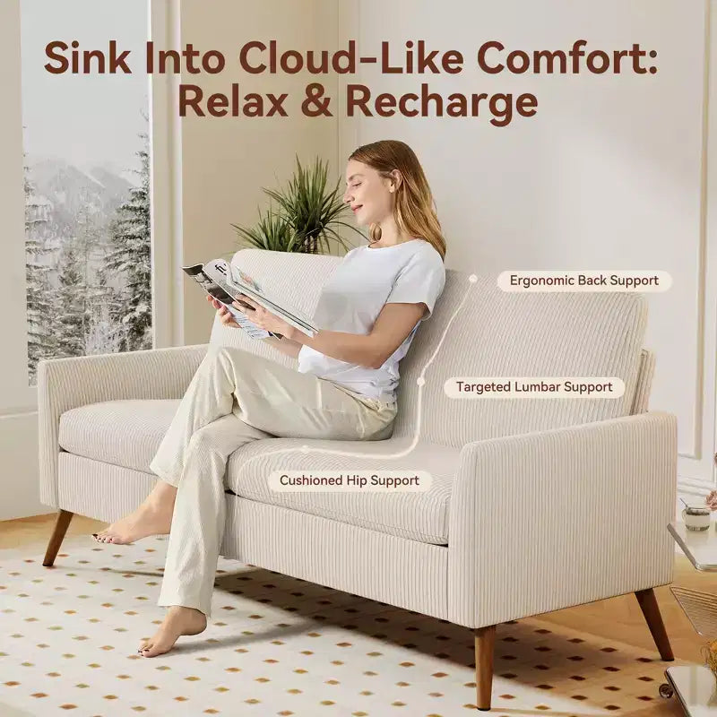 Loveseat Sofa, Memory Foam Cushion with Tool-Free Setup, Mid-Century Modern Design for Small Spaces