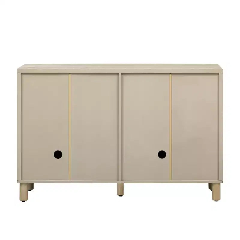 4-Door Sideboard Cabinet with Storage, Unique Arc Handles and Adjustable Shelves for Dining and Living Room, Natural