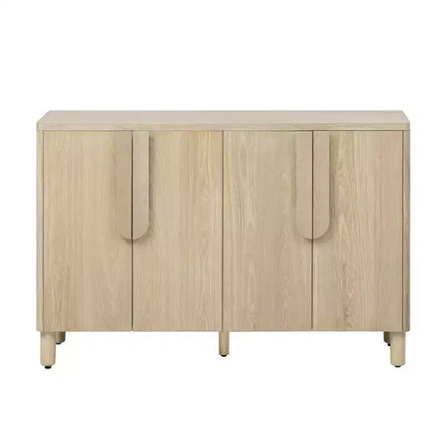 4-Door Sideboard Cabinet with Storage, Unique Arc Handles and Adjustable Shelves for Dining and Living Room, Natural