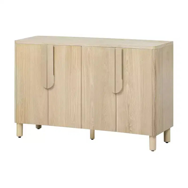 4-Door Sideboard Cabinet with Storage, Unique Arc Handles and Adjustable Shelves for Dining and Living Room, Natural