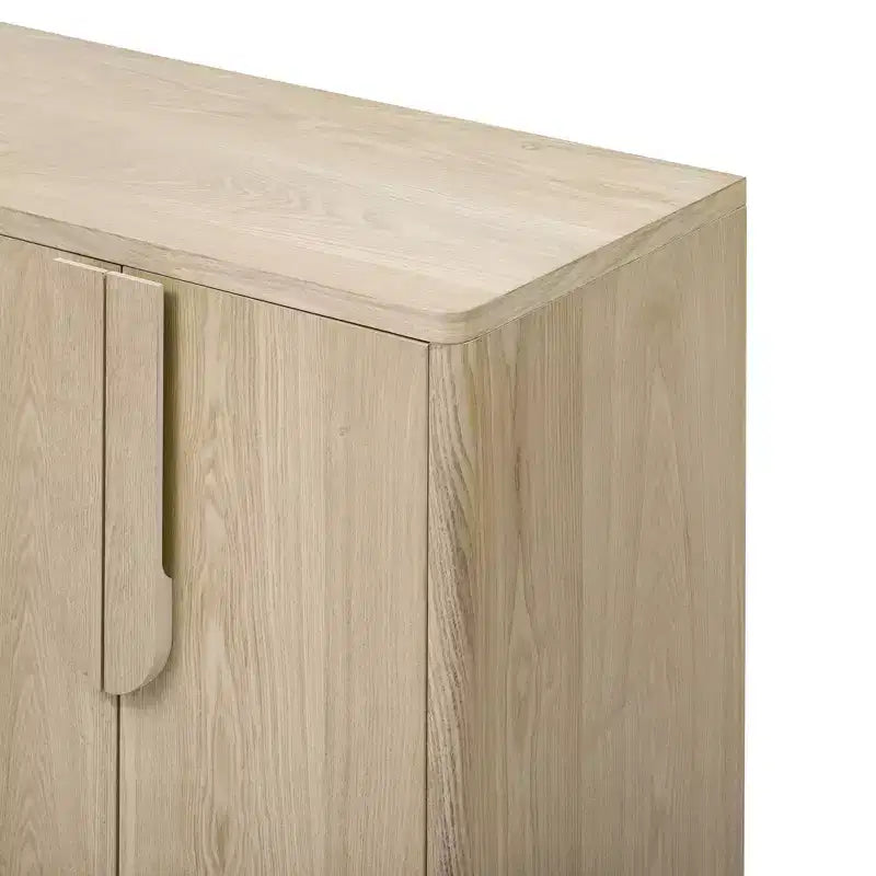 4-Door Sideboard Cabinet with Storage, Unique Arc Handles and Adjustable Shelves for Dining and Living Room, Natural