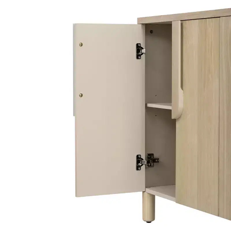4-Door Sideboard Cabinet with Storage, Unique Arc Handles and Adjustable Shelves for Dining and Living Room, Natural