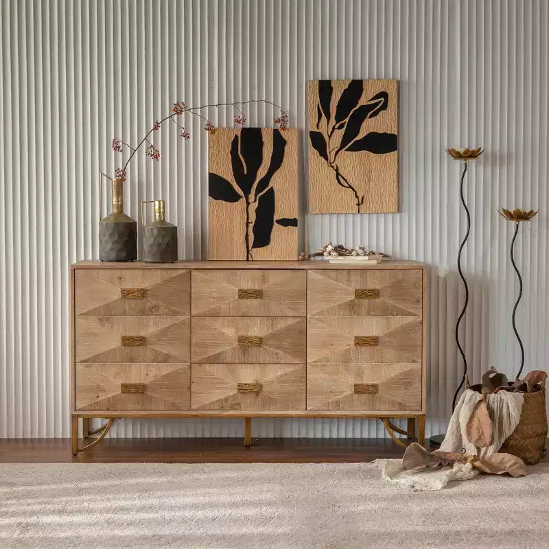 Modern 9 Drawers Dresser, Light Wood Chests of Drawers, TV Stand for Bedroom, Living Room, Hallway